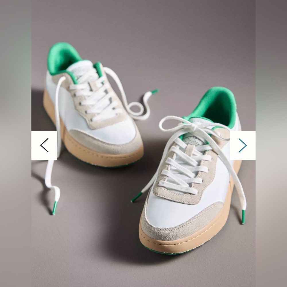 Woden May Court women’s 5.5 White and Green Low-Top Sneakers with Tan Sole
